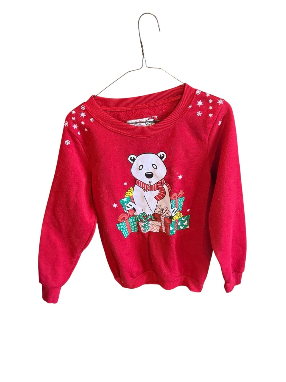 Women’s vintage red small Christmas sweater with polar bear